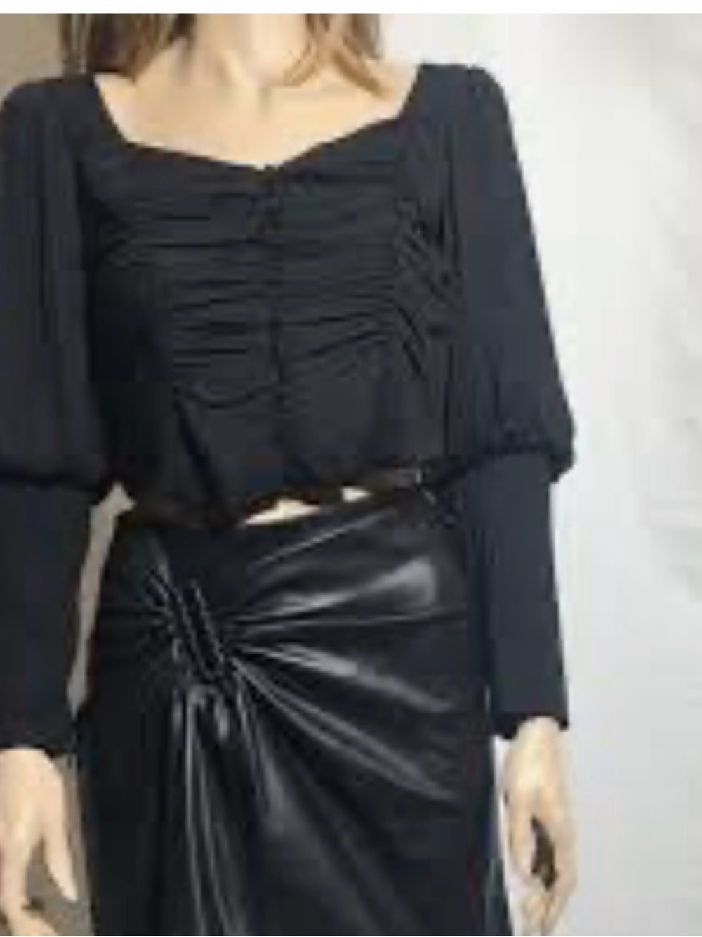 Astr Black Ruched Square-Neck Puff-Sleeve Blouse